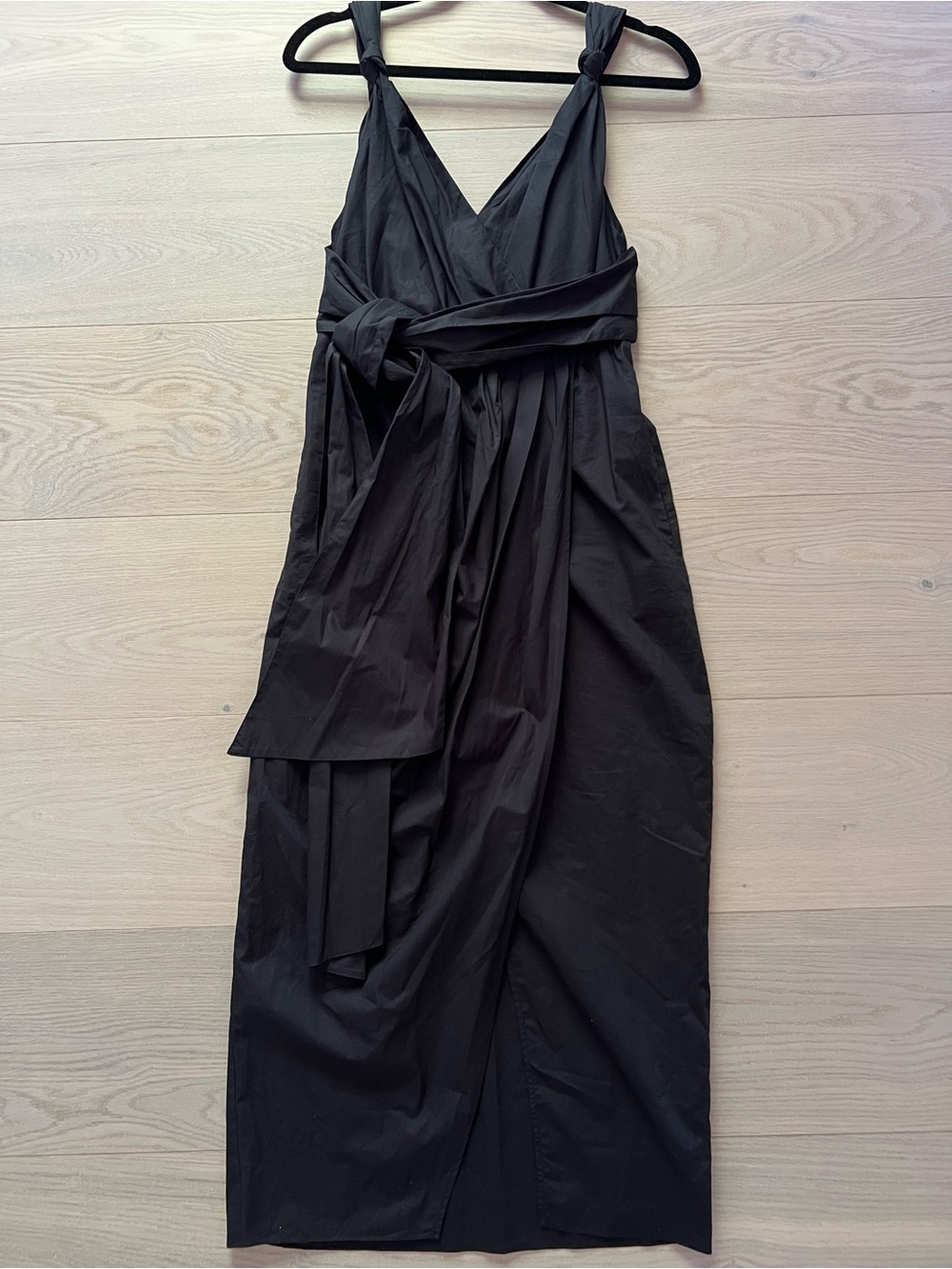 Rebecca Taylor Black Knot-Shoulder Wrap Midi Dress